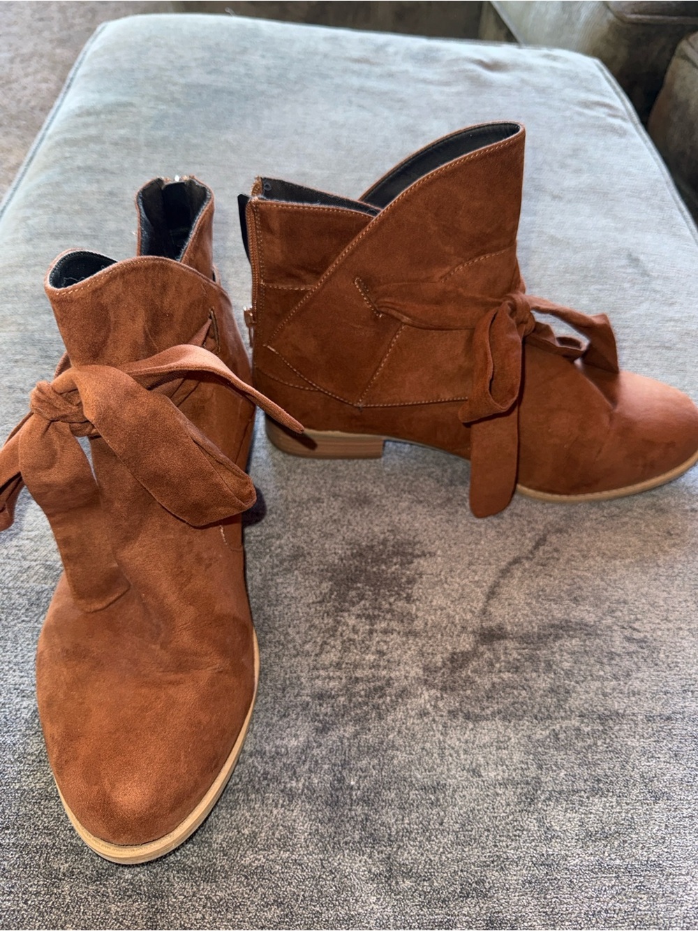Lane Bryant Women’s Suede Bow Ankle Boots — Rust Brown
